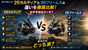 ダイワのリール25カルディアと26フリームスの違いを徹底比較！おすすめはどっち？