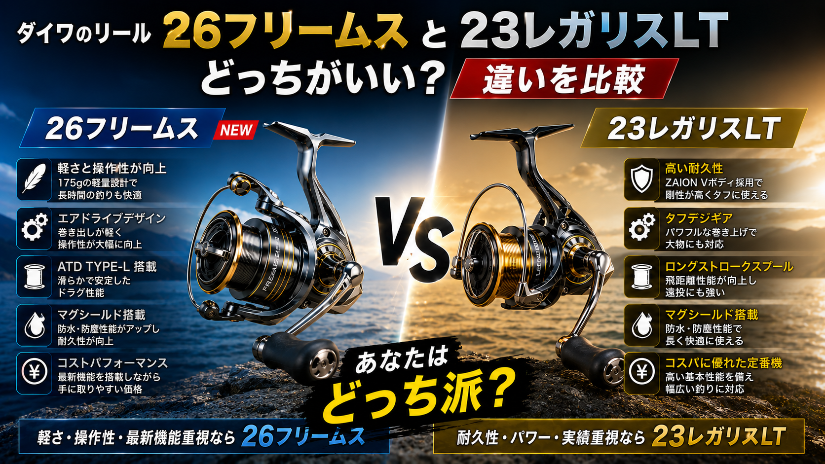 ダイワのリール26フリームスと23レガリスLTどっちがいい？違いを比較