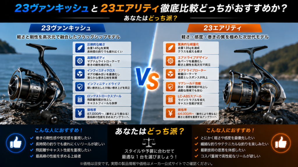 23ヴァンキッシュと23エアリティ徹底比較どっちがおすすめか？
