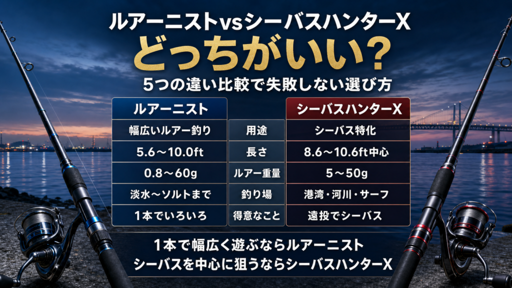 ルアーニストvsシーバスハンターXはどっちがいい？5つの違い比較で失敗しない選び方