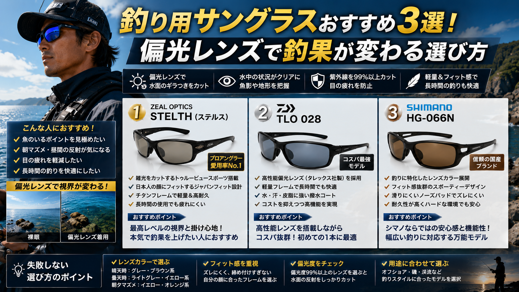 釣り用サングラスおすすめ3選！偏光レンズで釣果が変わる選び方