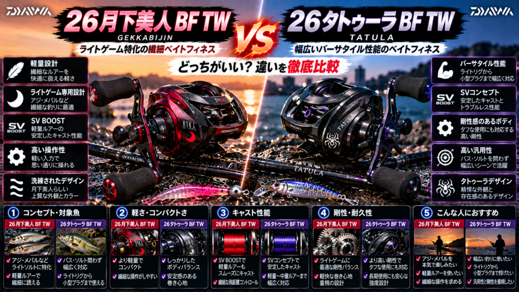26月下美人BF TWと26タトゥーラBF TWの違いを比較