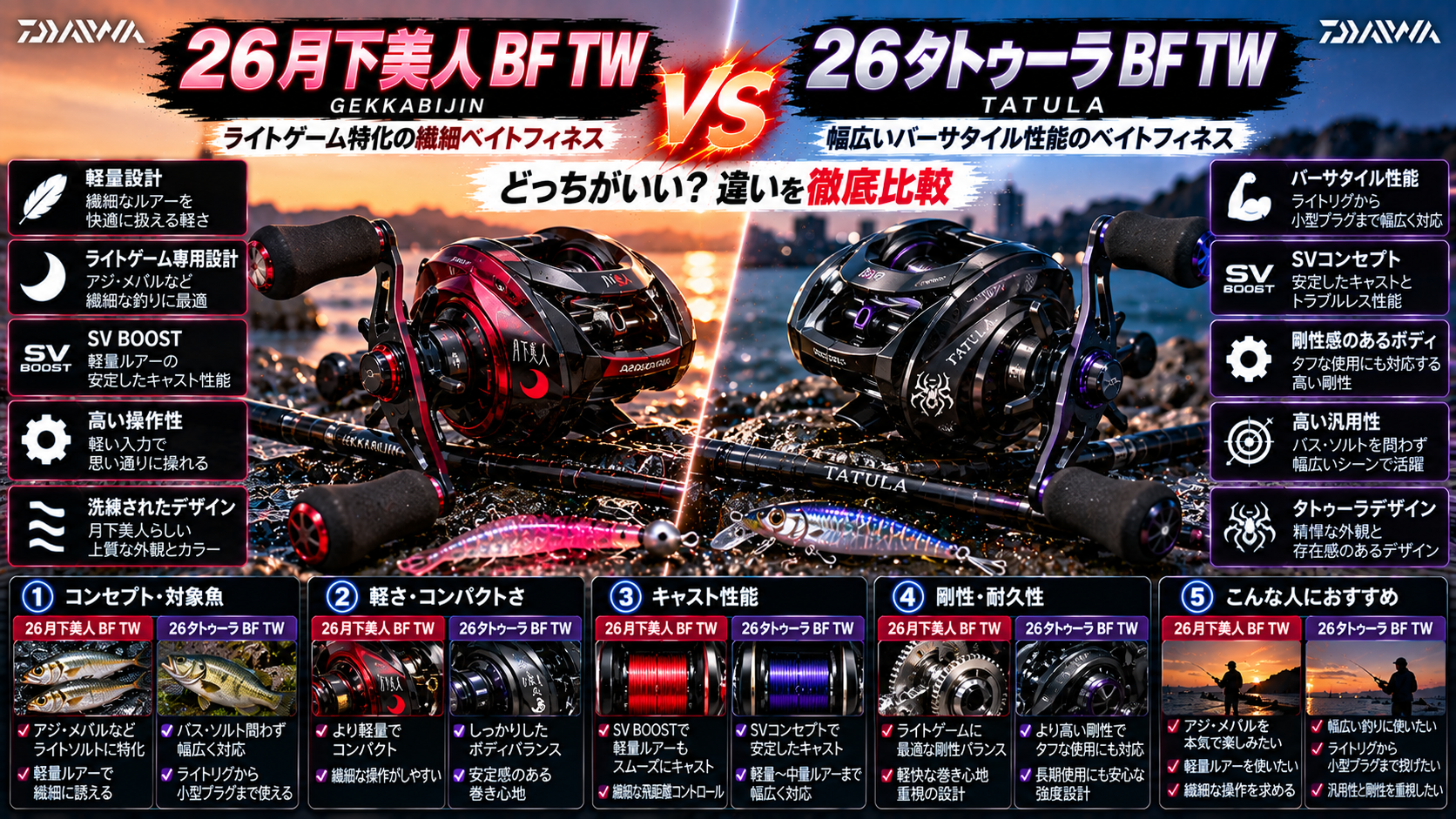 26月下美人BF TWと26タトゥーラBF TWの違いを比較