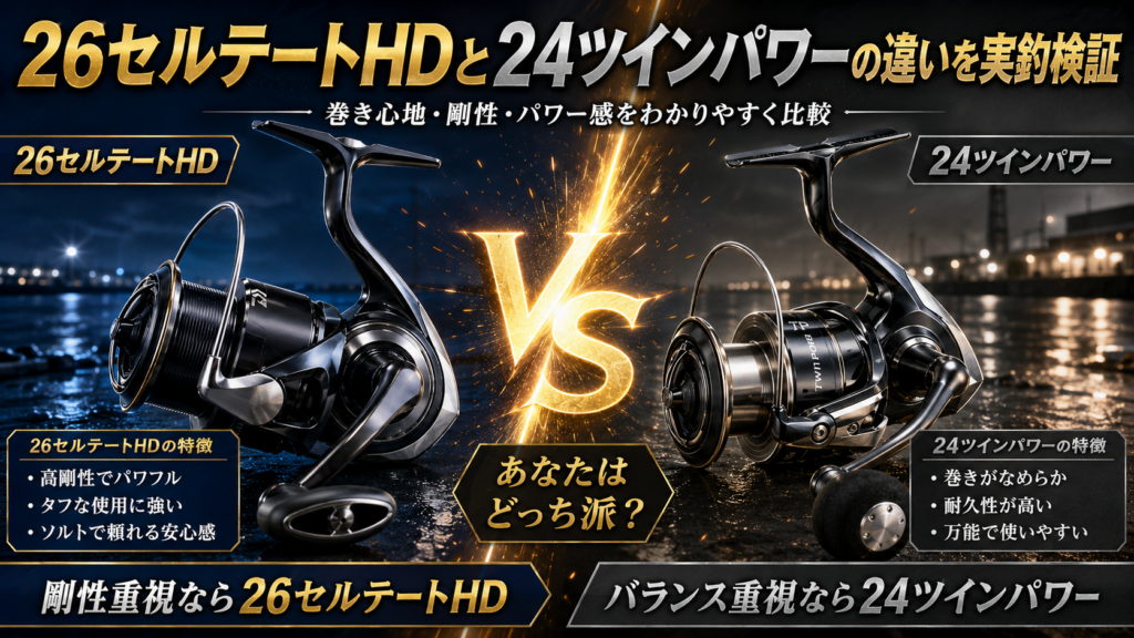 26セルテートHDと24ツインパワーの違いを実釣検証！迷ったら剛性で選ぶ