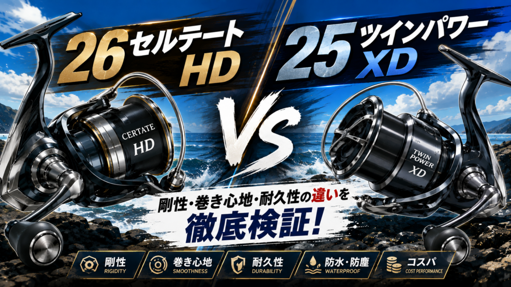 26セルテートHDと25ツインパワーXDを比較！剛性・巻き心地・耐久性の違いを徹底検証