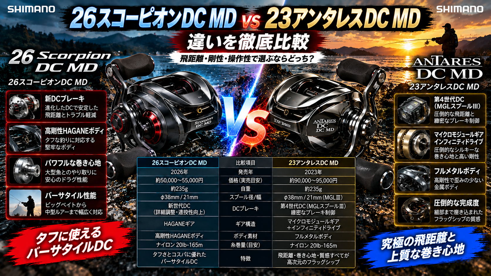 26スコーピオンDC MDと23アンタレスDC MDの違いを比較
