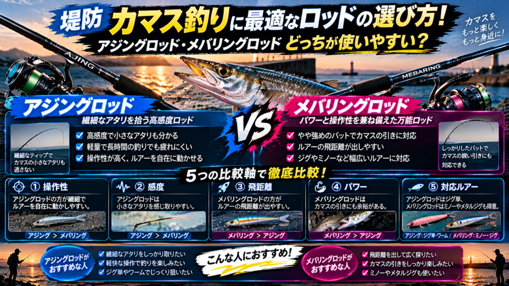 堤防カマス釣りに最適なロッドの選び方！アジングロッド・メバリングロッドどっちが使いやすい？