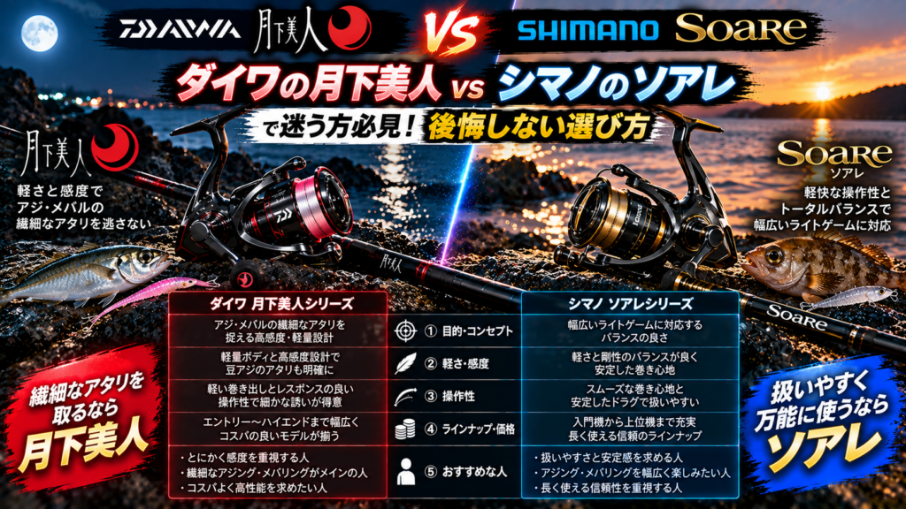 ダイワの月下美人 vs シマノのソアレで迷う方必見！後悔しない選び方